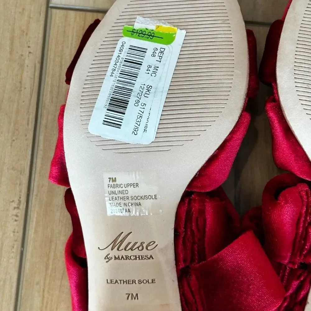 NWT Muse by Marchesa, Iris Red Velvet Knotted Dress Shoes Slide Sandals 7